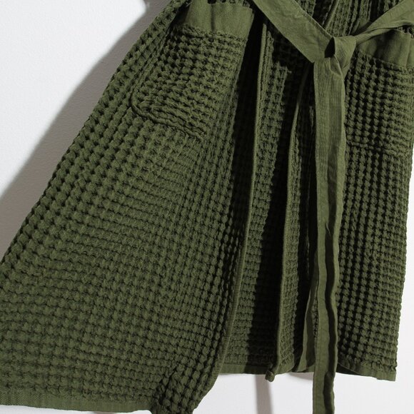 Onsen Supima Cotton Waffle Bath Robe Forest Green Unisex Hooded Size Medium - Picture 6 of 13